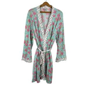 Vintage Pink K Kmart Women Robe Size XL Belt Lightweight Floral Cottage Garden